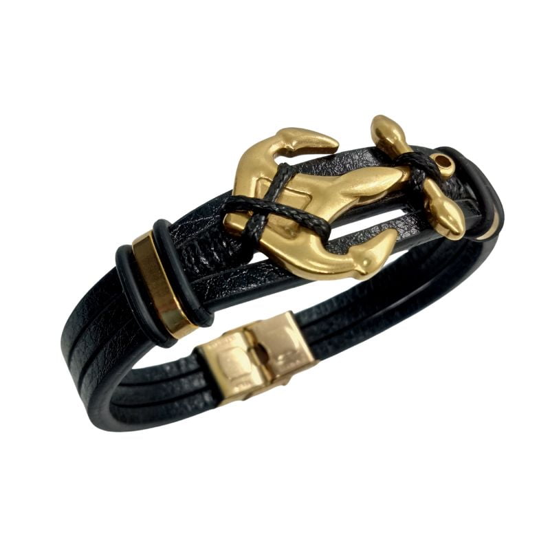 Luxury Leather Golden Jet Anchor Bracelet