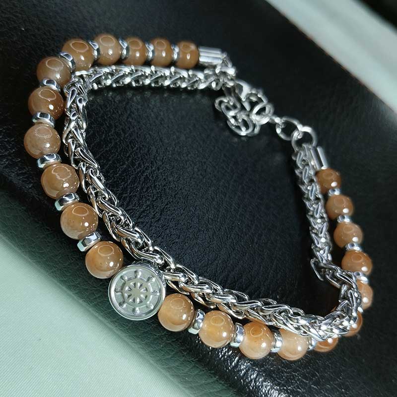 Chain Stone Combined Double Men's Bracelet Anchor